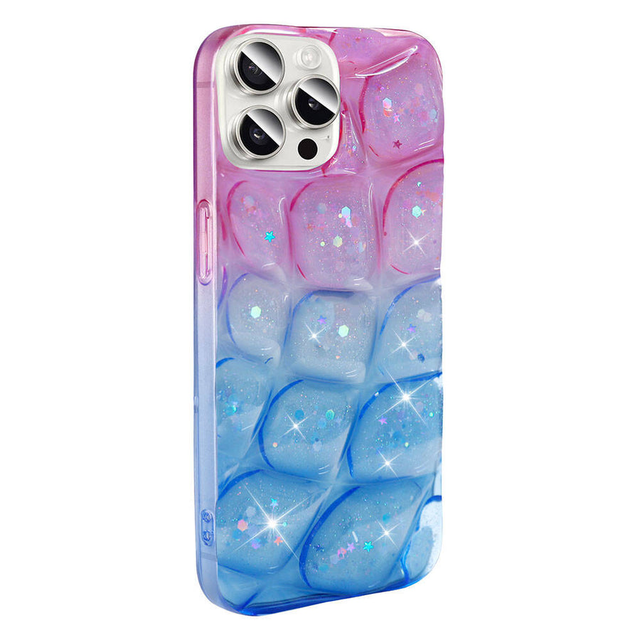 iPhone 15 Pro Max Kılıf Simli 3D Desenli Zore Hacar Kılıf - Pembe-Mavi