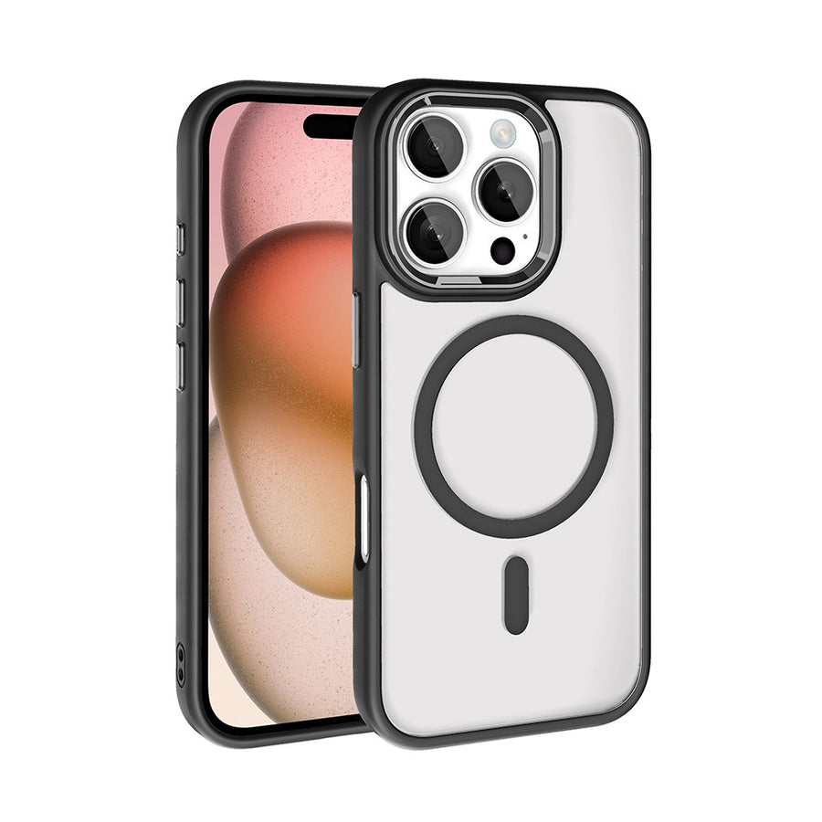 iPhone 16 Pro Max Kılıf Wireless Şarj Özellikli Zore Krom M-safe Silikon Kılıf - Siyah