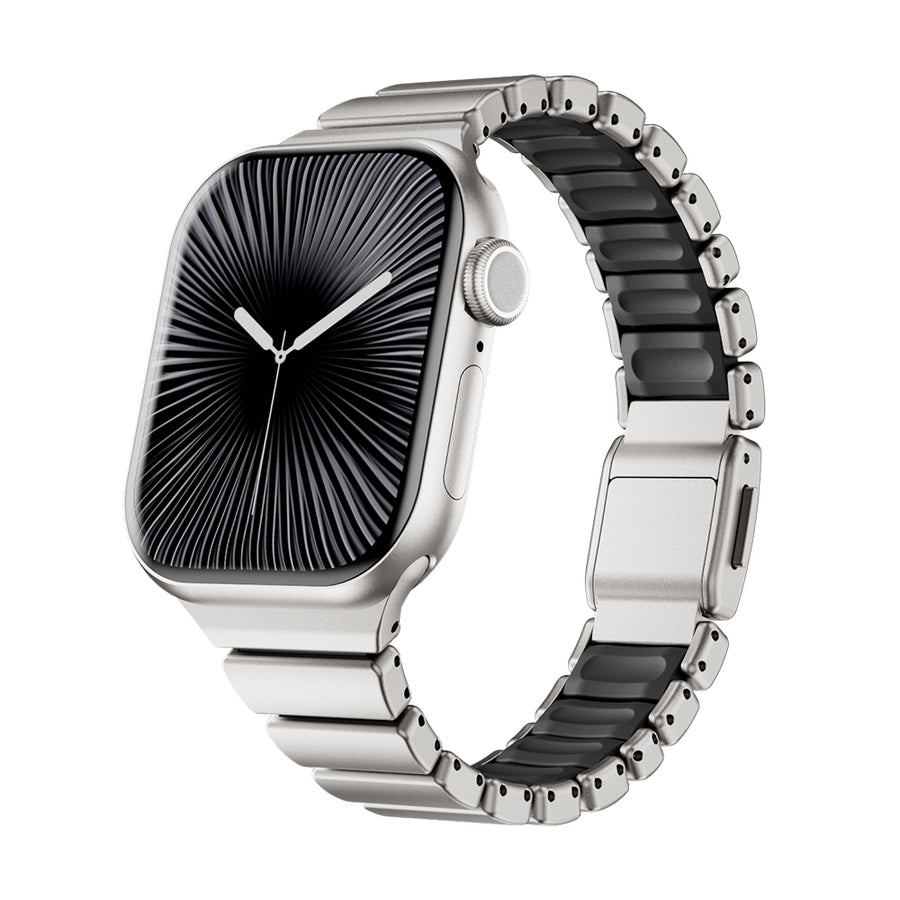 Watch 10 42mm Zore KRD-149 Metal Silikon Kordon - Gümüş-Siyah