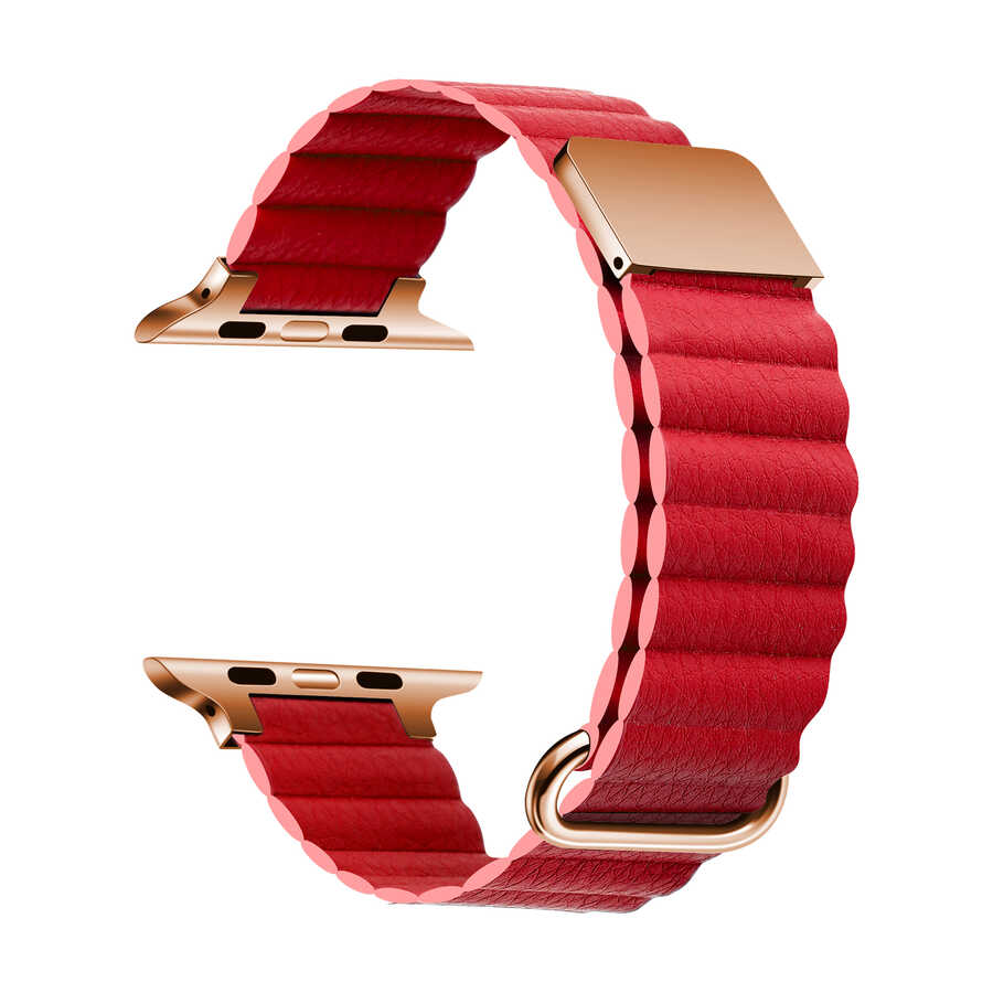 ​​​ Watch 7 41mm KRD-78 PU Deri Kordon Strap Kayış - Kırmızı