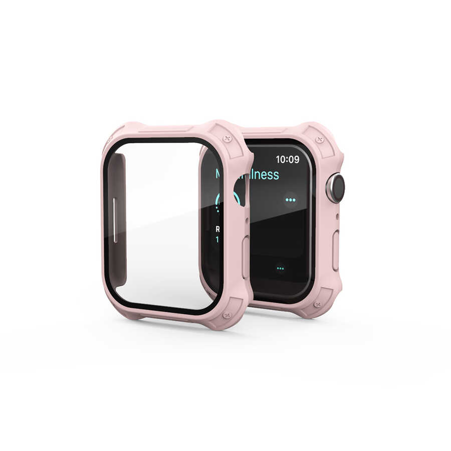 Watch 7 45mm Tank Zırh Kasa ve Mat Görünümlü Ekran Koruyucu Zore Watch Gard 11 - Pembe