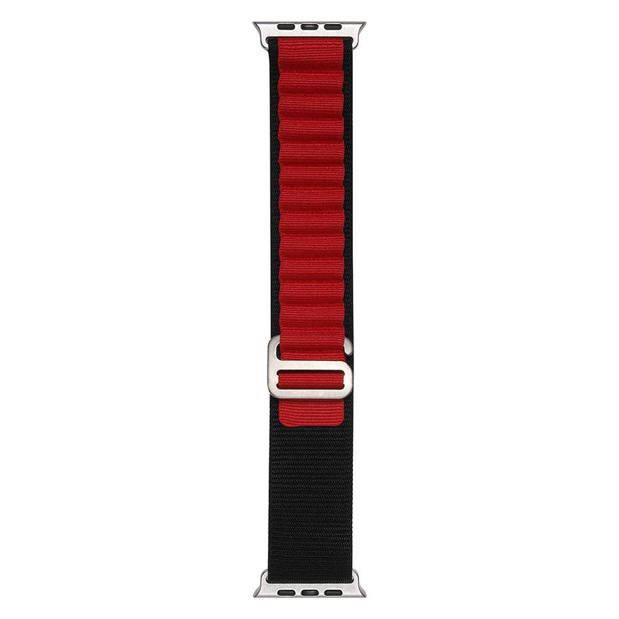 Watch Ultra 49mm Zore Band-74 Hasır Kordon - Siyah-Kırmızı