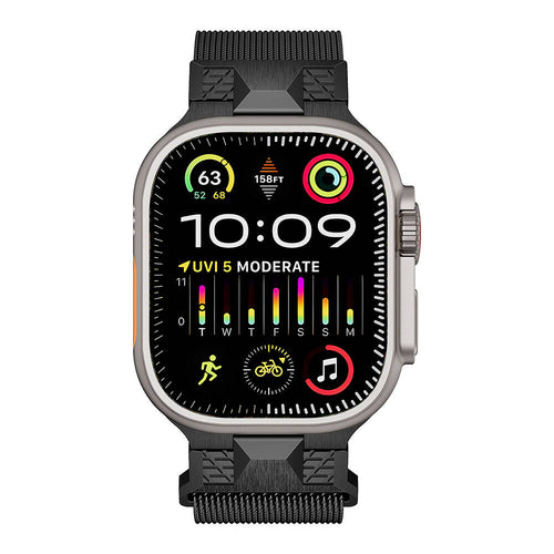 Watch Ultra 49mm Zore KRD-107 Metal Hasır Kordon - Siyah
