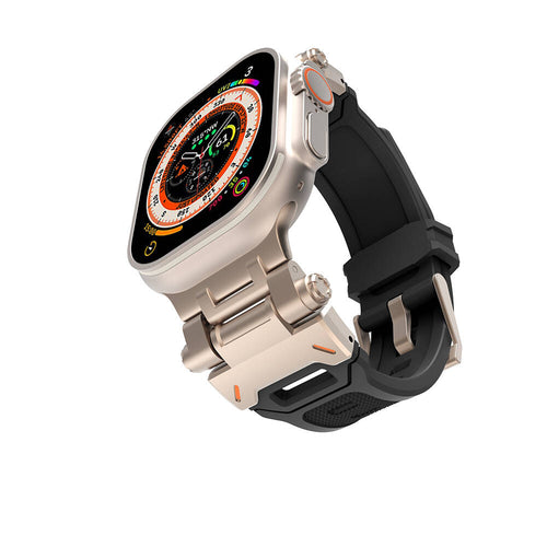 Watch Ultra 49mm Zore KRD-108 Metal Başlıklı Silikon Kordon - Starlight-Siyah