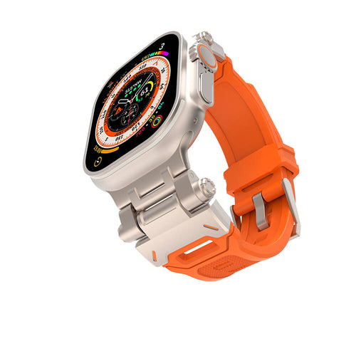 Watch Ultra 49mm Zore KRD-108 Metal Başlıklı Silikon Kordon - Starlight-Turuncu