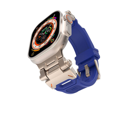 Watch Ultra 49mm Zore KRD-108 Metal Başlıklı Silikon Kordon - Starlight-Mavi
