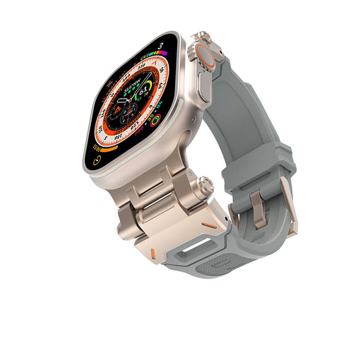 Watch Ultra 49mm Zore KRD-108 Metal Başlıklı Silikon Kordon - Starlight Grey