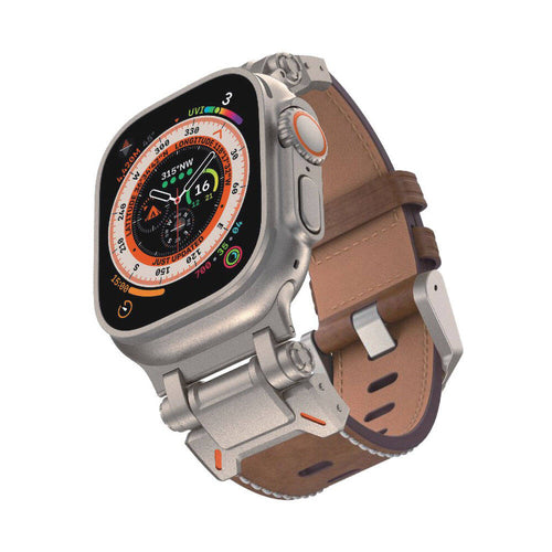 Watch Ultra 49mm Zore KRD-114 Metal Başlıklı Suni Deri Kordon - Açık Kahve