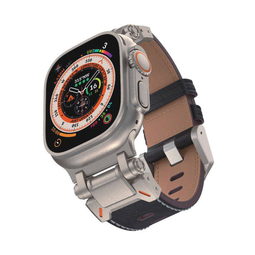 Watch Ultra 49mm Zore KRD-114 Metal Başlıklı Suni Deri Kordon - Siyah