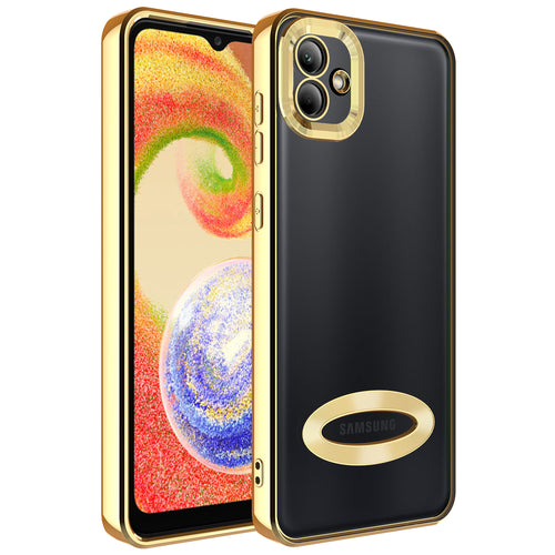 Galaxy A04 Kılıf Kamera Korumalı Logo Gösteren Zore Omega Kılıf - Gold
