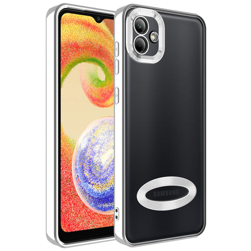Galaxy A04 Kılıf Kamera Korumalı Logo Gösteren Zore Omega Kılıf - Gümüş