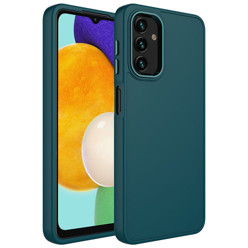 Galaxy A04 Kılıf Metal Çerçeve ve Buton Tasarımlı Silikon Zore Luna Kılıf - Koyu Yeşil