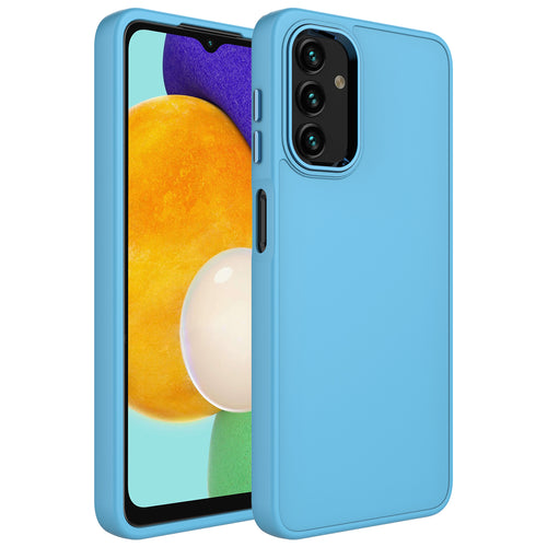 Galaxy A04 Kılıf Metal Çerçeve ve Buton Tasarımlı Silikon Zore Luna Kılıf - Sierra Mavi