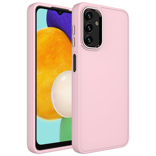 Galaxy A04 Kılıf Metal Çerçeve ve Buton Tasarımlı Silikon Zore Luna Kılıf - Pembe