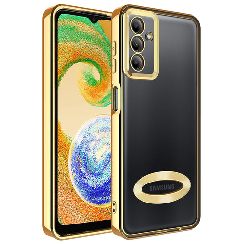 Galaxy A04S Kılıf Kamera Korumalı Logo Gösteren Zore Omega Kılıf - Gold