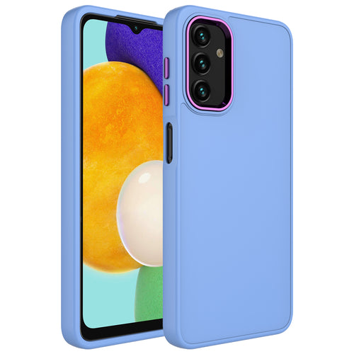 Galaxy A04S Kılıf Metal Çerçeve ve Buton Tasarımlı Silikon Zore Luna Kılıf - Lila