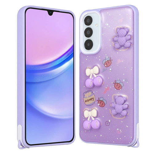 Galaxy A05S Kılıf Parlayan Simli Kabartma Figürlü Zore Cevze Kılıf - Mor Ayı