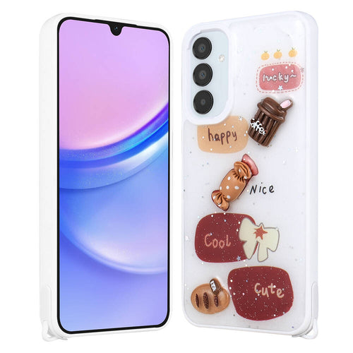 Galaxy A05S Kılıf Parlayan Simli Kabartma Figürlü Zore Cevze Kılıf - Beyaz