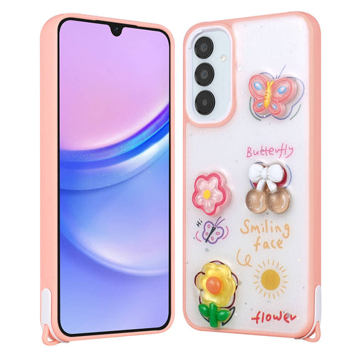 Galaxy A05S Kılıf Parlayan Simli Kabartma Figürlü Zore Cevze Kılıf - Pembe
