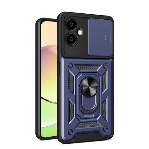 Galaxy A06 Kılıf Magnetik Standlı Kamera Korumalı Zore Sürgülü Vega Kılıf - Mavi