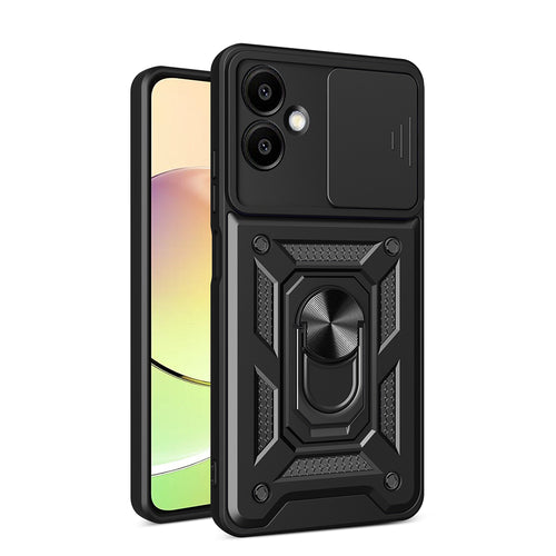 Galaxy A06 Kılıf Magnetik Standlı Kamera Korumalı Zore Sürgülü Vega Kılıf - Siyah