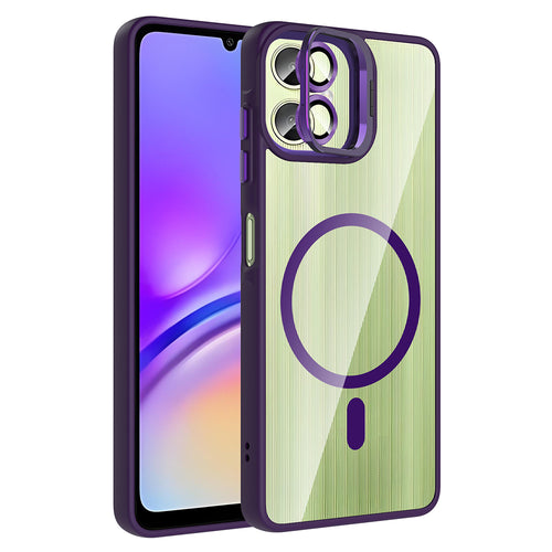 Galaxy A06 Kılıf Standlı ve Kamera Lens Hediyeli M-Safe Şarj Özellikli Zore Etro Kılıf - Derin Mor