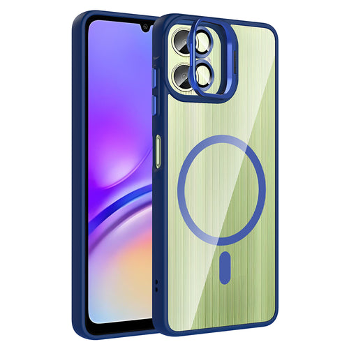 Galaxy A06 Kılıf Standlı ve Kamera Lens Hediyeli M-Safe Şarj Özellikli Zore Etro Kılıf - Lacivert