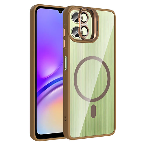 Galaxy A06 Kılıf Standlı ve Kamera Lens Hediyeli M-Safe Şarj Özellikli Zore Etro Kılıf - Desert Titanyum