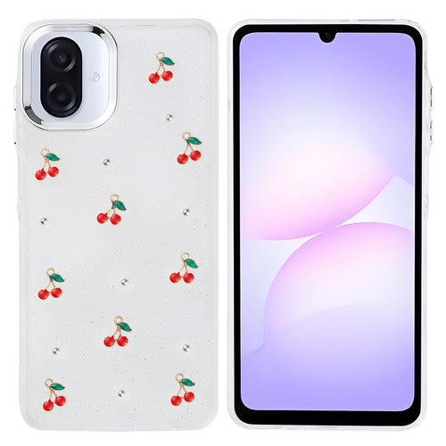 Galaxy A07 Kılıf Airbag Tasarımlı Simli Şeffaf Zore Kutup Kılıf - Kiraz