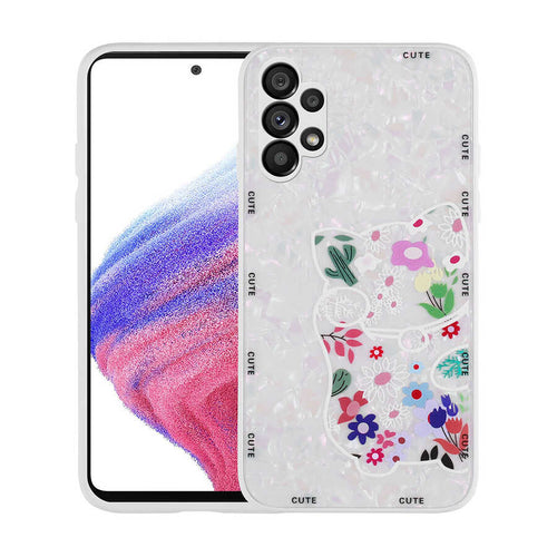 Galaxy A13 4G Kılıf Desenli Sert Silikon Zore Mumila Kılıf - White Cat