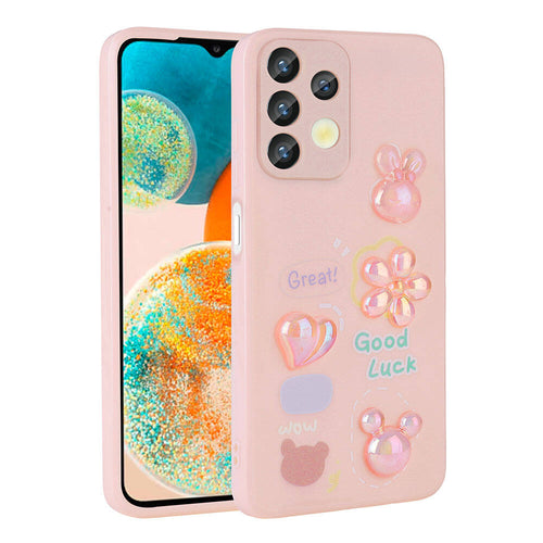 Galaxy A13 4G Kılıf Kabartma Figürlü Parlak Zore Toys Silikon Kılıf - Pembe