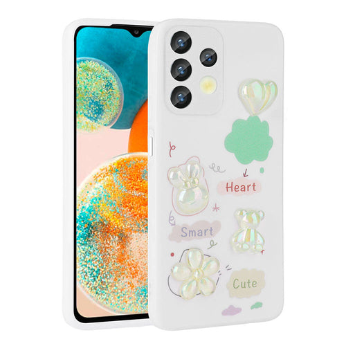 Galaxy A13 4G Kılıf Kabartma Figürlü Parlak Zore Toys Silikon Kılıf - Beyaz