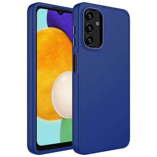 Galaxy A13 4G Kılıf Metal Çerçeve ve Buton Tasarımlı Silikon Zore Luna Kılıf - Lacivert
