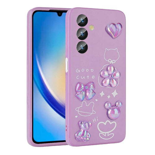 Galaxy A14 5G Kılıf Kabartma Figürlü Parlak Zore Toys Silikon Kılıf - Mor