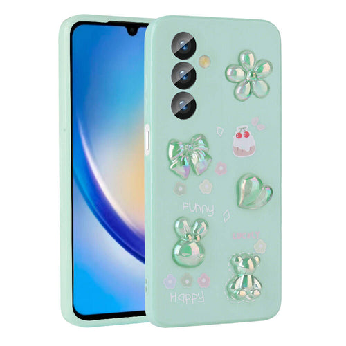 Galaxy A14 5G Kılıf Kabartma Figürlü Parlak Zore Toys Silikon Kılıf - Açık Yeşil