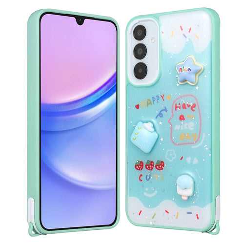 Galaxy A14 Kılıf Parlayan Simli Kabartma Figürlü Zore Cevze Kılıf - Yeşil