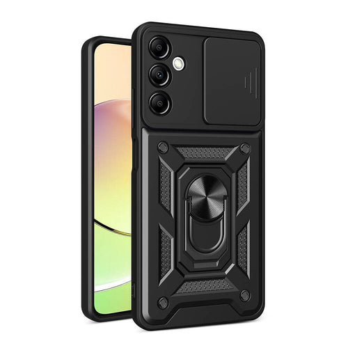 Galaxy A14 Kılıf Magnetik Standlı Kamera Korumalı Zore Sürgülü Vega Kılıf - Siyah