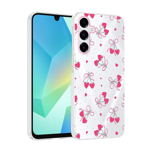 Galaxy A15 Kılıf Kamera Korumalı Desenli Zore Klip Kılıf - Kalpli Kiraz