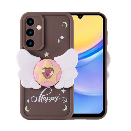 Galaxy A15 Kılıf Kamera Korumalı Figür Tasarımlı Zore Kapya Kılıf - Koyu Kahve