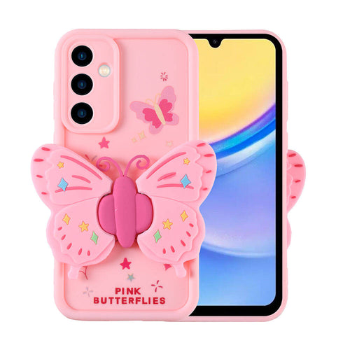 Galaxy A15 Kılıf Kamera Korumalı Figür Tasarımlı Zore Kapya Kılıf - Pembe Açık