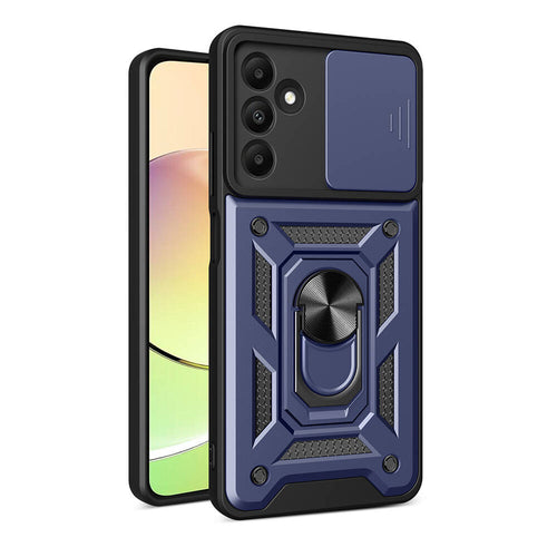 Galaxy A15 Kılıf Magnetik Standlı Kamera Korumalı Zore Sürgülü Vega Kılıf - Mavi