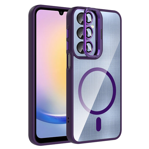 Galaxy A16 Kılıf Standlı ve Kamera Lens Hediyeli M-Safe Şarj Özellikli Zore Etro Kılıf - Derin Mor