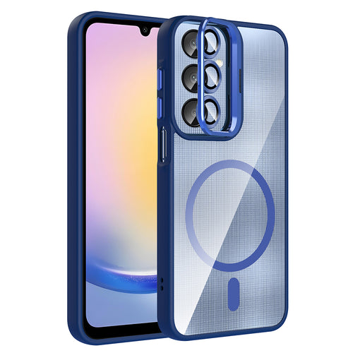 Galaxy A16 Kılıf Standlı ve Kamera Lens Hediyeli M-Safe Şarj Özellikli Zore Etro Kılıf - Lacivert