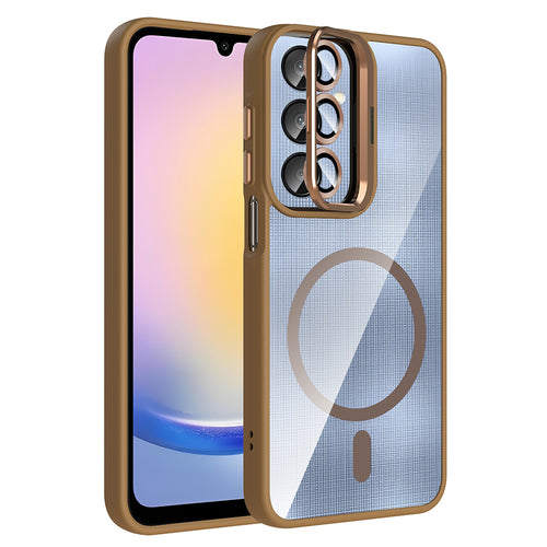 Galaxy A16 Kılıf Standlı ve Kamera Lens Hediyeli M-Safe Şarj Özellikli Zore Etro Kılıf - Desert Titanyum