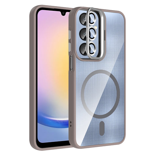 Galaxy A16 Kılıf Standlı ve Kamera Lens Hediyeli M-Safe Şarj Özellikli Zore Etro Kılıf - Gri