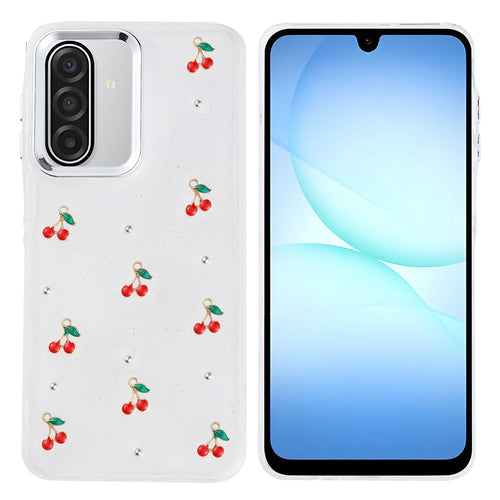 Galaxy A17 Kılıf Airbag Tasarımlı Simli Şeffaf Zore Kutup Kılıf - Kiraz