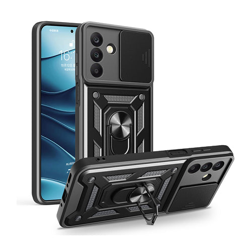 Galaxy A17 Kılıf Magnetik Standlı Kamera Korumalı Zore Sürgülü Vega Kılıf - Siyah
