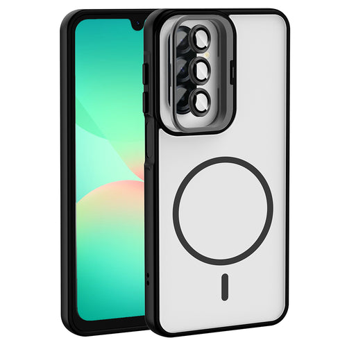 Galaxy A17 Kılıf Standlı ve Kamera Lens Hediyeli Zore Etro Kılıf - Siyah