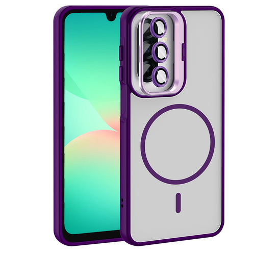 Galaxy A17 Kılıf Standlı ve Kamera Lens Hediyeli Zore Etro Kılıf - Derin Mor