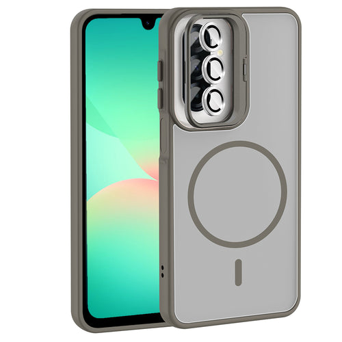 Galaxy A17 Kılıf Standlı ve Kamera Lens Hediyeli Zore Etro Kılıf - Gri